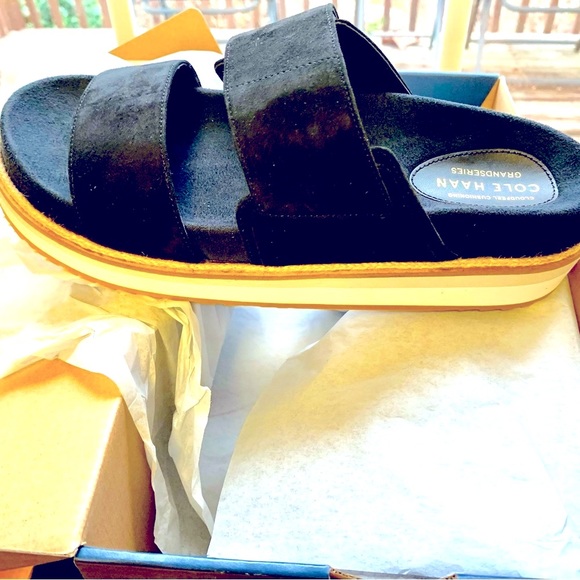 NIB Cole Haan Cloud Slide Black Suede Sandals - Picture 3 of 12
